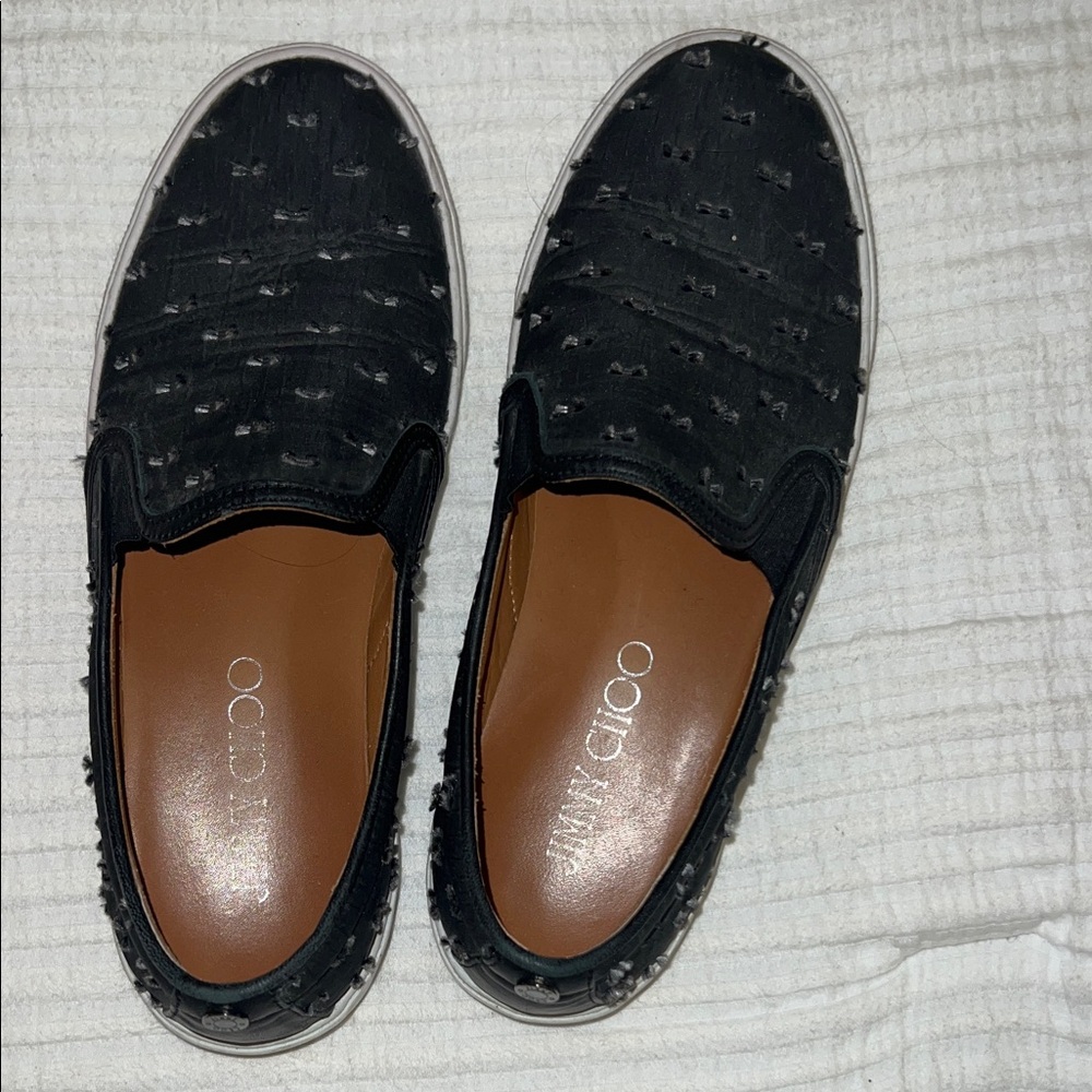 Jimmy Choo Black Textured Slip-Ons